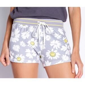 PJ SALVAGE S Gray White Happy Face Emoji Lounge Pajama Sleep Shorts NWT B134